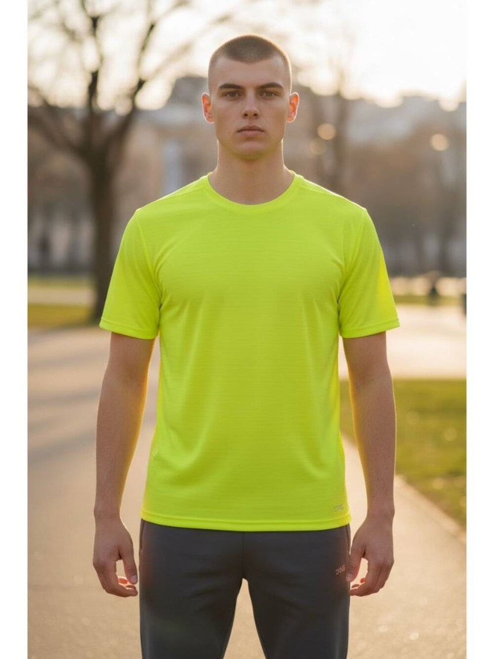 DSG Running Shirt Mens S Bright Safety Neon Outdoor Sports Mesh Athleisure NEW